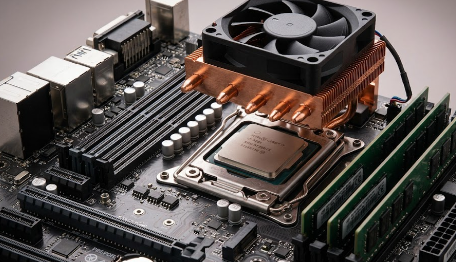 Close Up View Of A CPU Mounted On A Motherboard Showcasing Intricate Circuitry And Connections