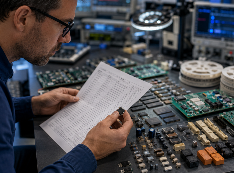 Are we back in an electronics components shortage situation in 2026? 1 A Man Examines A Piece Of Paper While Working On Electronic Components At A Desk