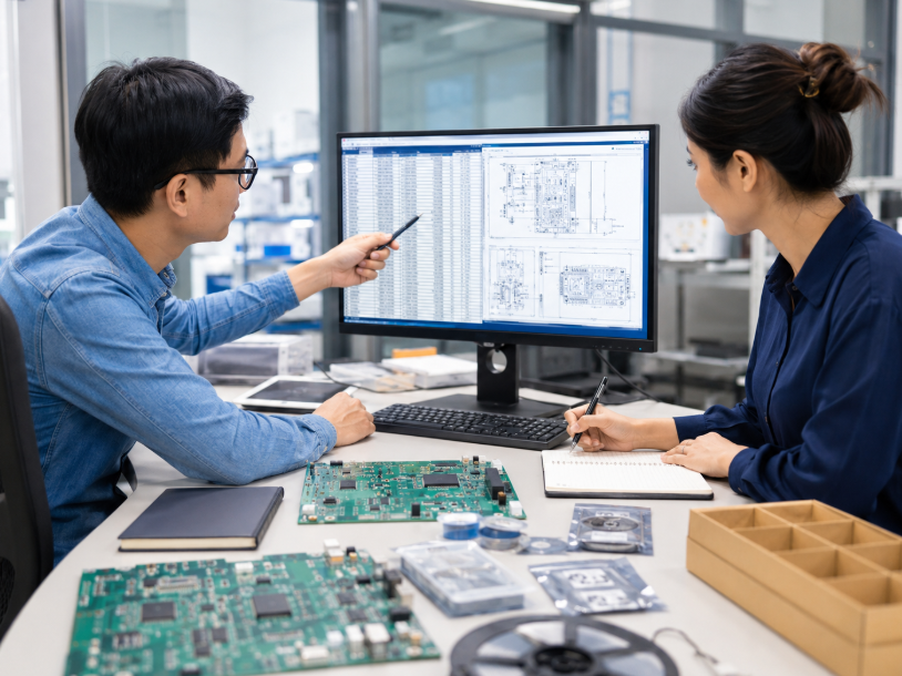 How to Choose a Reliable IC Distributor for Your BOM 1 Two Colleagues Collaborating On A Computer In A Modern Office Setting