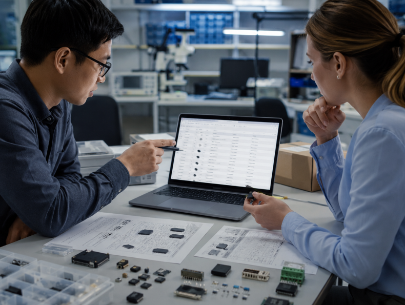 What Is an Electronic Component Distributor? 3 Two Individuals Collaborate On A Laptop In A Well Equipped Electronics Lab Surrounded By Various Tools And Equipment