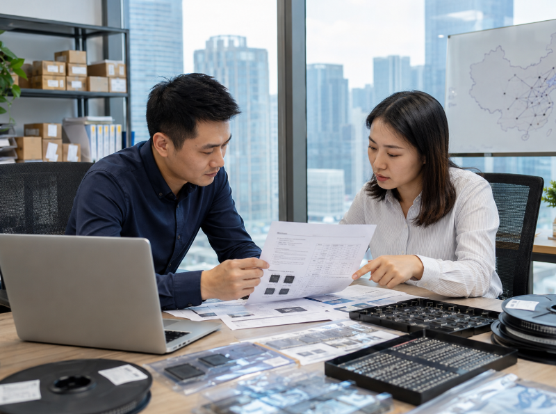 10 Questions to Ask Before Choosing an STMicroelectronics Distributor 4 Chinese Electronics Team Reviewing STMicroelectronics Components And Datasheets