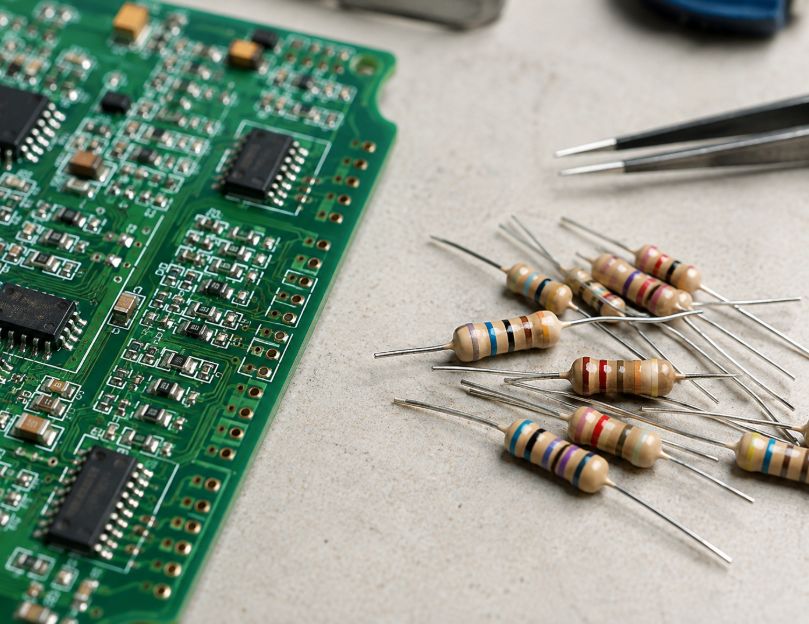 What Is a Resistor? Types, Functions, and Common Applications 3 SMD And Through Hole Resistors On An Electronics Workbench