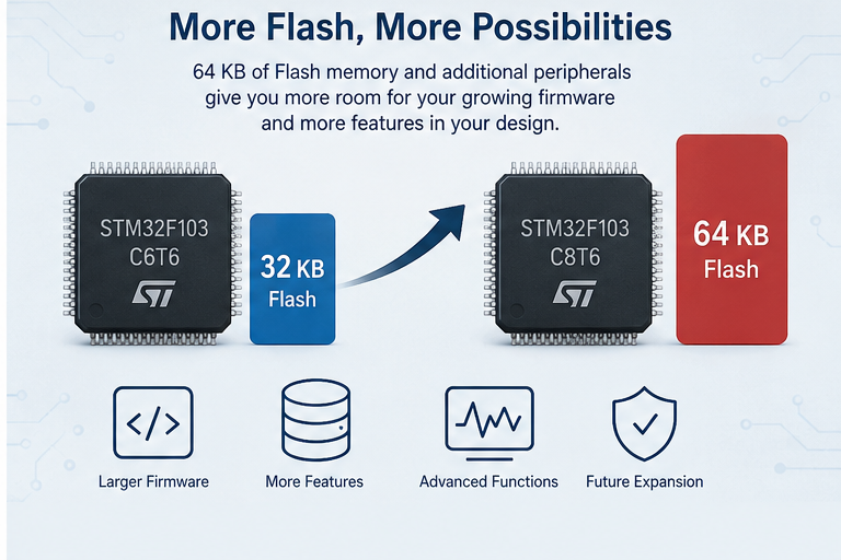 5 Key Differences Between STM32F103C6T6 and STM32F103C8T6 2 STM32F103C6T6 Vs C8T6 Flash Memory