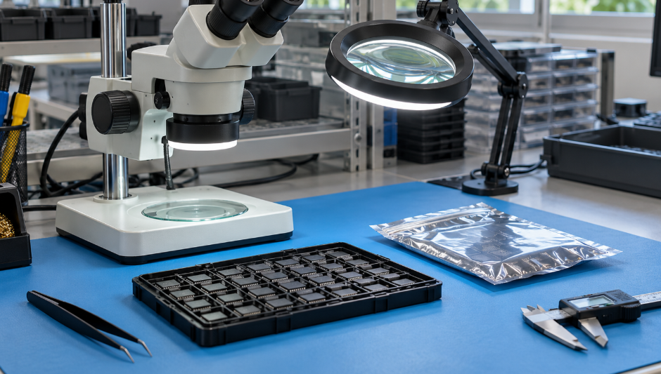 Top 15 Electronic Component Distributors in the USA 2 IC Trays On An Electronics Inspection Bench