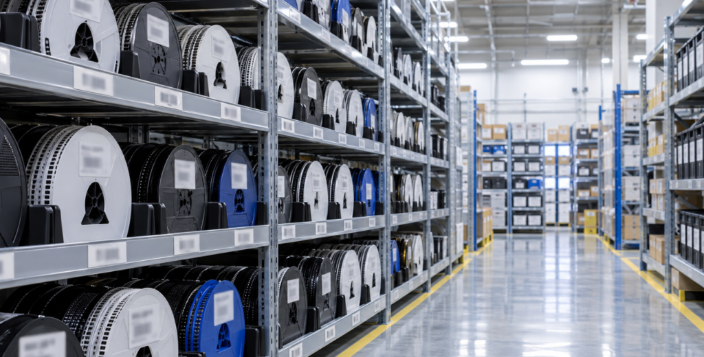 Top 15 Semiconductor Distributors in China 2 Organized Semiconductor Reels In An Electronics Distribution Warehouse