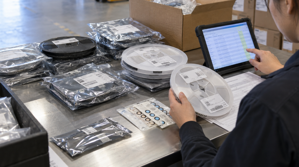 Why Component Traceability Matters in Electronic Component Sourcing 1 Receiving Team Checking Component Reels And Packaging Records