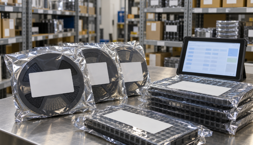 How to Source Obsolete Electronic Components: A Buyer’s Risk Checklist 2 Moisture Barrier Packaging Component Reel And Humidity Indicator Card On An ESD Bench