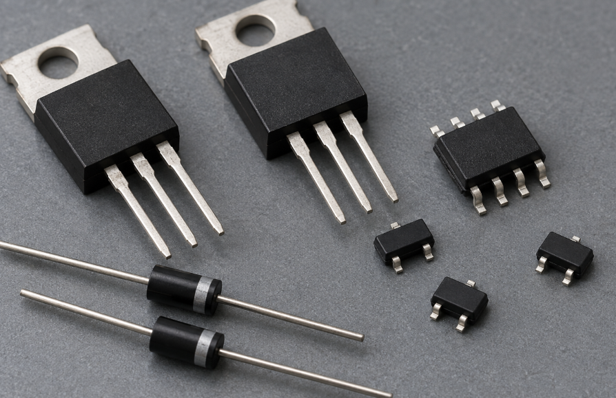Top 12 Most Common Electronic Components on a PCB 2 Transistors Diodes And An IC On An ESD Mat