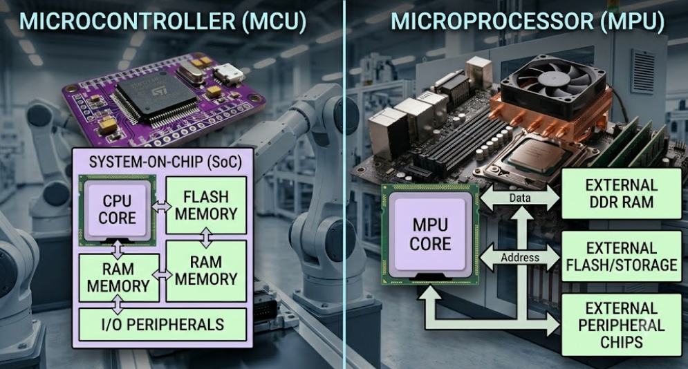 A Close Up Of A Microcontroller And Microprocessor Showcasing Their Intricate Circuitry And Components