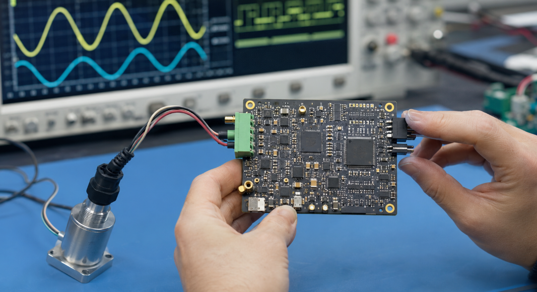 Engineer Examining A Mixed Signal Circuit Board