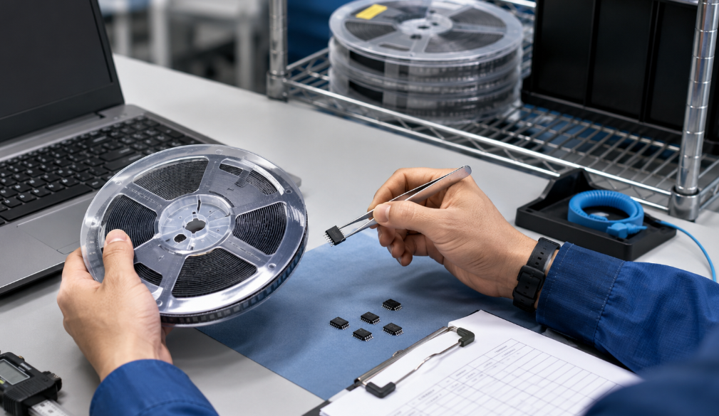 Technician Checking Components On A Reel