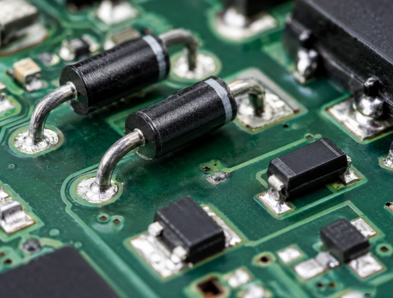 Rectifier Diodes Mounted On A Green Circuit Board